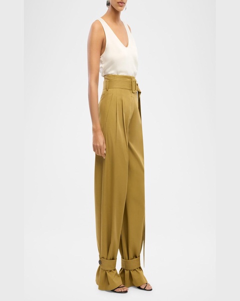 Belted Wide-Leg Tab-Hem Trousers