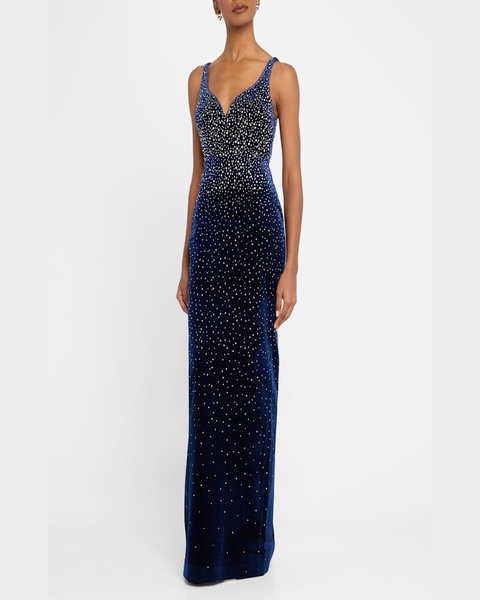 Singlet Crystal Velvet Sweetheart Column Gown