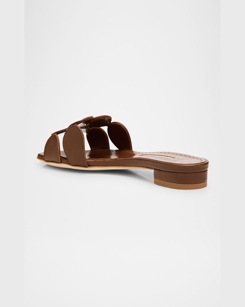 Circle-Cut Leather Flat Slide Sandals