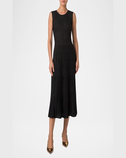 Metallic Pinstripes Knit Sleeveless Midi Dress