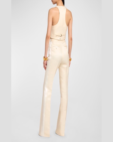 Barathea Silk-Wool Flared Tuxedo Pants