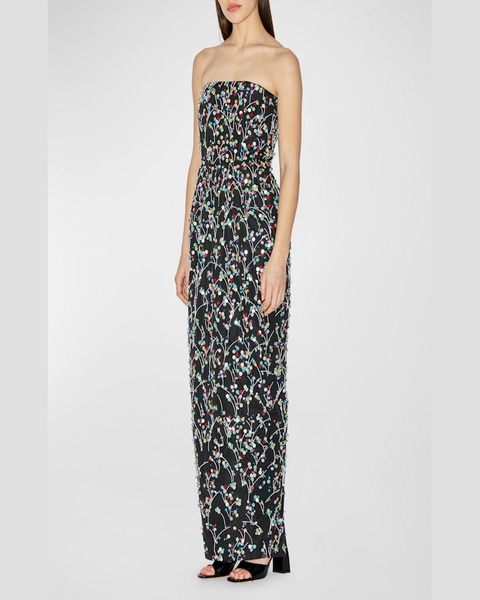 Lena Sequin Embroidered Strapless Gown