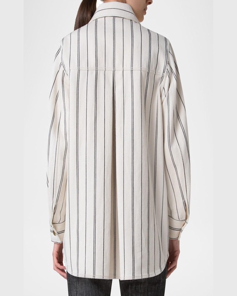 Striped Denim Cotton Gabardine Boyfriend Jacket