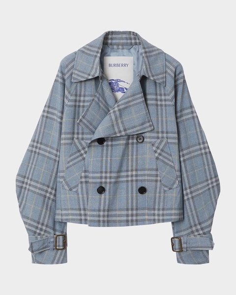 Check Double-Breasted Short Trench Coat