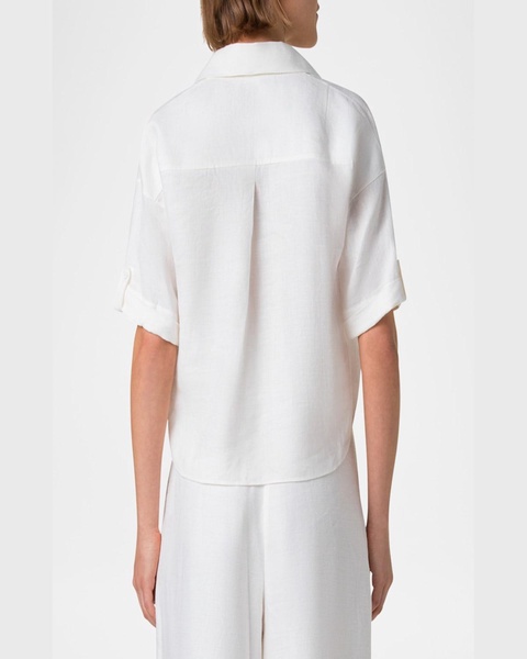 Short-Sleeve High-Low Button-Down Blouse