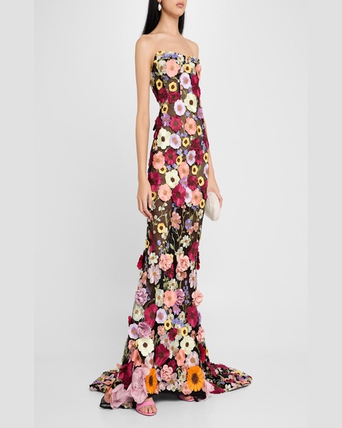 Jasmine Floral-Embroidered Mermaid Gown
