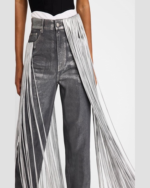 Metallic Fringe Straight Leg Jeans