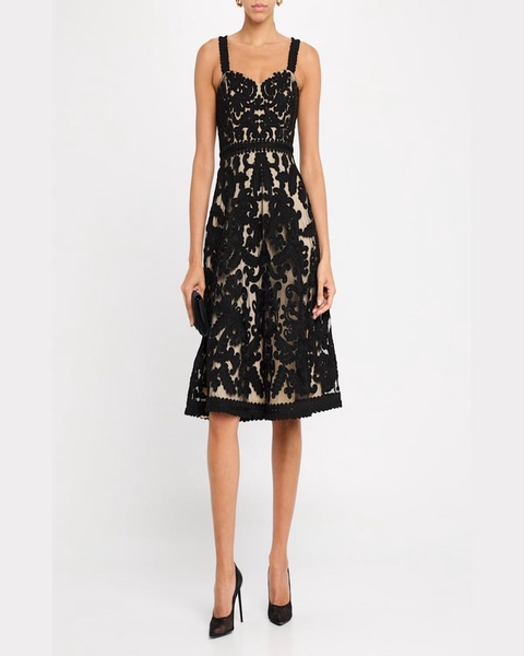 Sleeveless Embroidered Mesh Midi Dress