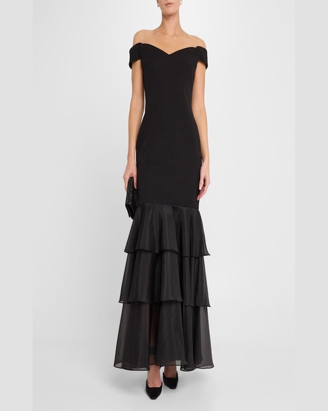 Off-Shoulder Ruffle Tiered Gown