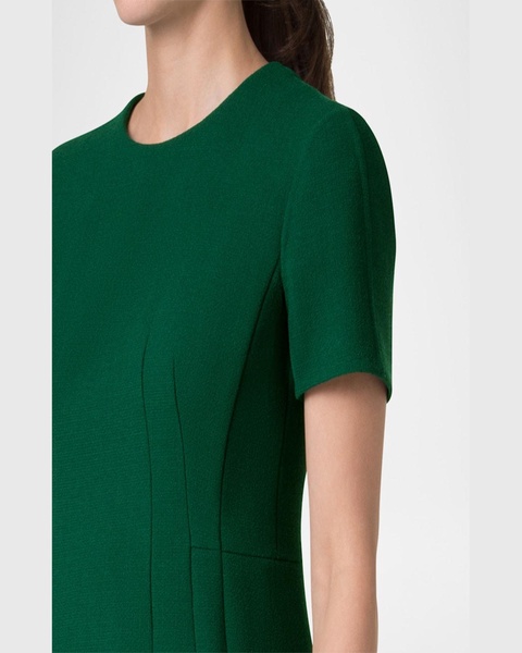 Short-Sleeve Wool Crepe Sheath Dress