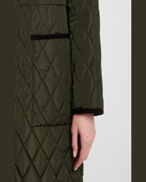 Quilted Velvet-Trim Coat