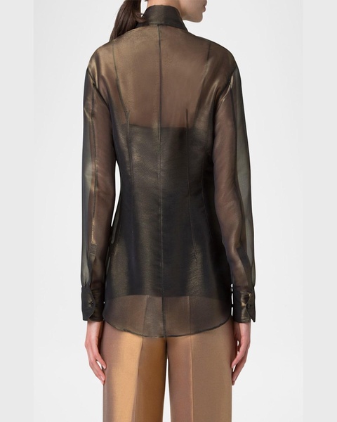 Button Down Silk Organza Blouse with Tank
