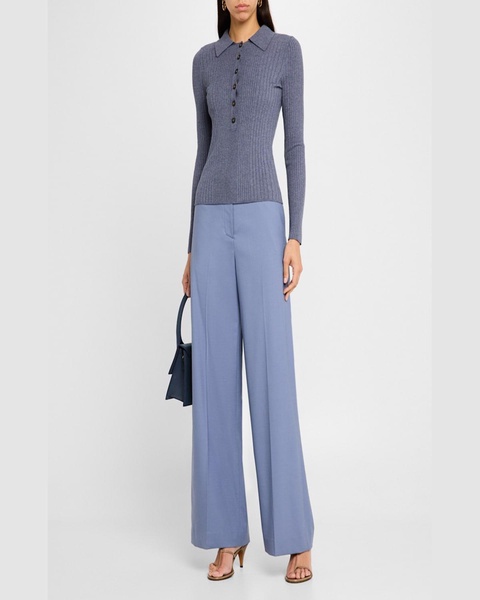 Ribbed Spread-Collar Sweater