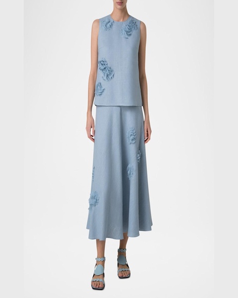 3D Carnation Raw Linen Midi Skirt