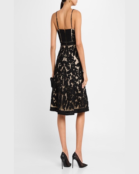 Sleeveless Embroidered Mesh Midi Dress
