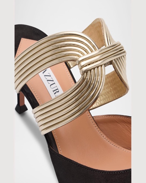 Laminated Leather and Suede Mule Pumps