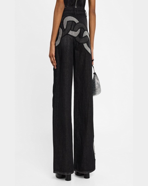Chain Cutout Wide-Leg Jeans
