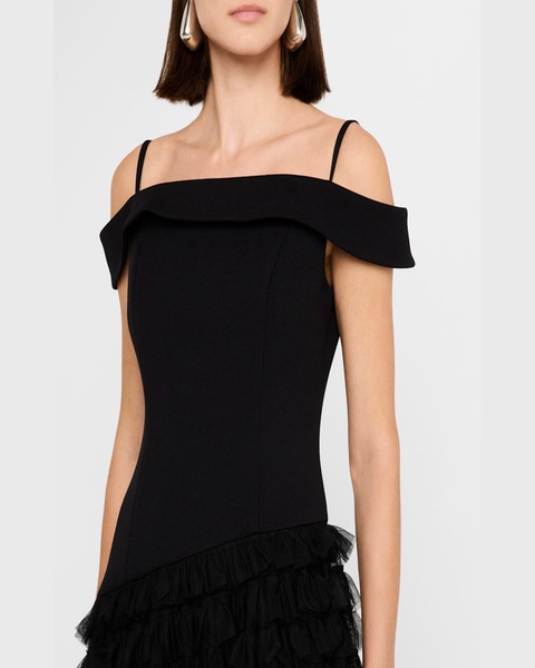Cold-Shoulder Ruffle Tulle Ballgown