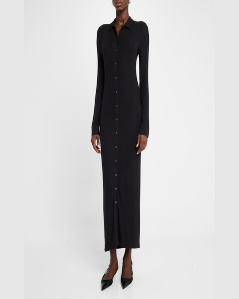 Modal Rib Long-Sleeve Maxi Shirtdress