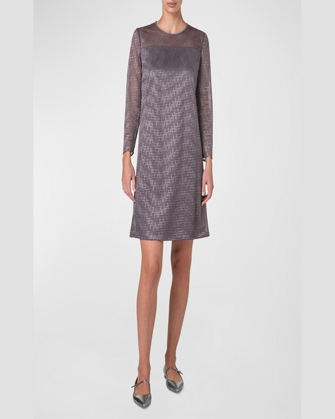 Dot Embroidered Long-Sleeve Mini Dress