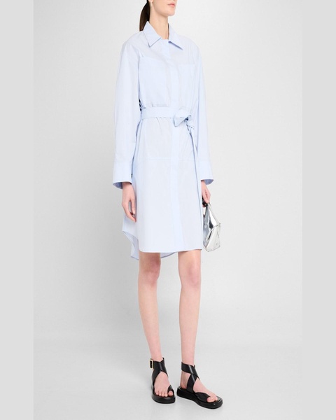 Long-Sleeve Belted Cotton Shirtdress