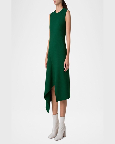 High-Low Wool Crepe Midi Dress