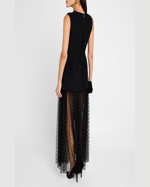 Sleeveless Swiss-Dot Tulle Peplum Gown