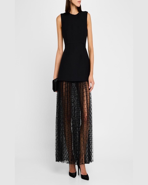 Sleeveless Swiss-Dot Tulle Peplum Gown