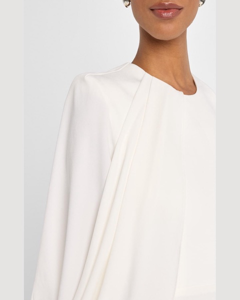 Asymmetric Cape-Sleeve Crepe Column Gown