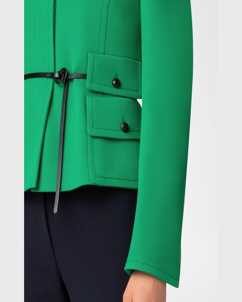 Belted Wool Tricotine Fitted Jacket