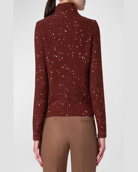 Mock-Neck Sequin Wool-Cashmere Sweater