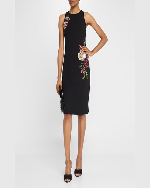 Sequin Floral Crepe Midi Dress