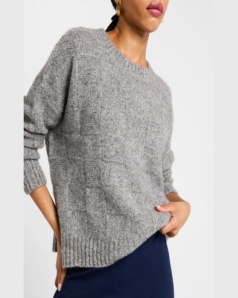 Textured Check Cashmere-Silk Sweater
