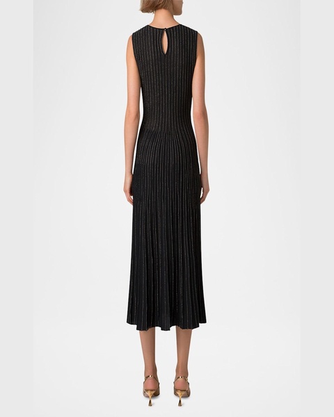 Metallic Pinstripes Knit Sleeveless Midi Dress