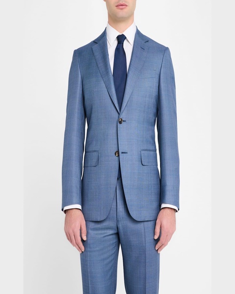 Men's Wool-Silk Windowpane Suit