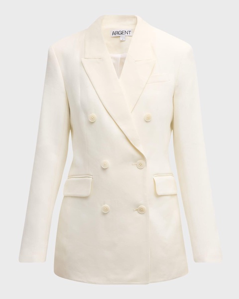 Double-Breasted Textured Twill Blazer