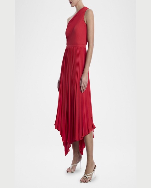 One-Shoulder Pleated Midi Dress