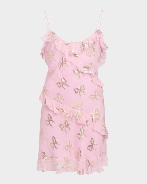 Lomina Silk Metallic Bow Mini Dress