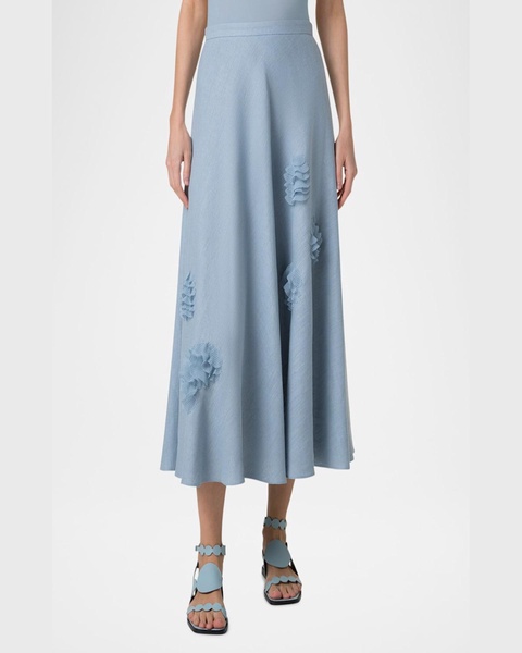 3D Carnation Raw Linen Midi Skirt