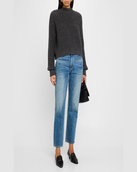 Ribbed Mock-Neck Fisherman Sweater