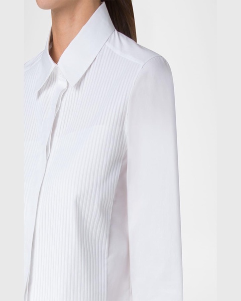 Pleated Cotton Voile Crop Button-Down Blouse