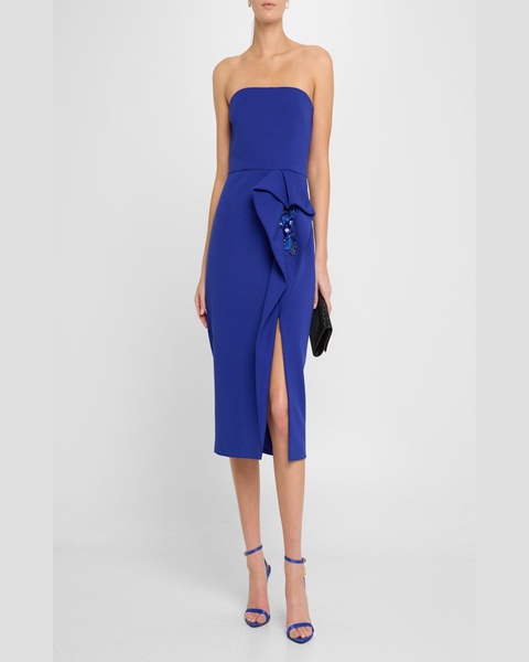 Strapless Bead-Embellished Midi Sheath Dress