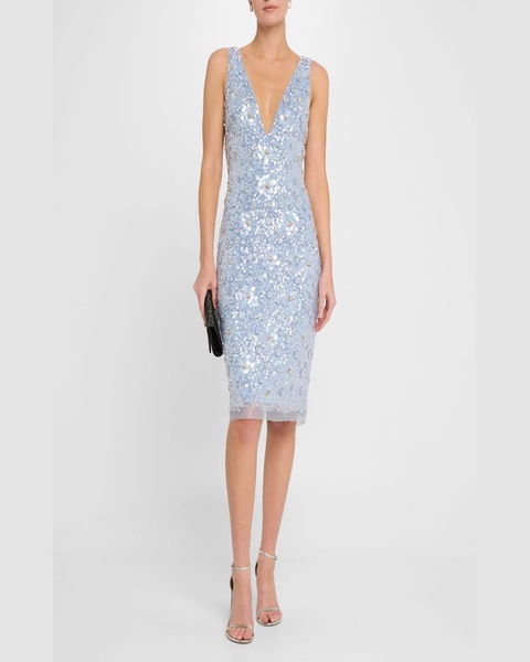 Deep V-Neck Bead & Sequin Dress