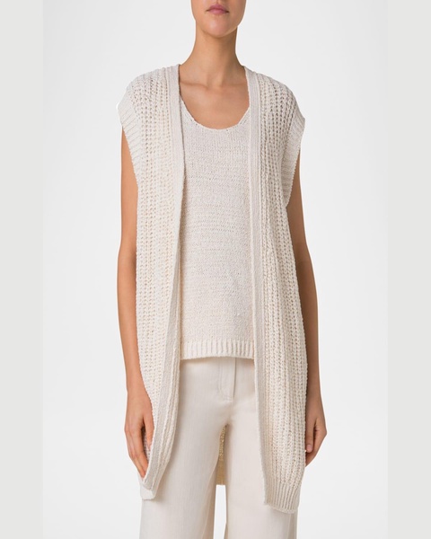 Summer Tweed Knit Open Long Vest