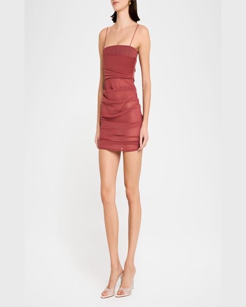 Draped Mesh Tucked Corset Mini Dress