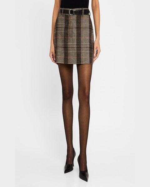 Plaid-Print Tailored Mini Skirt