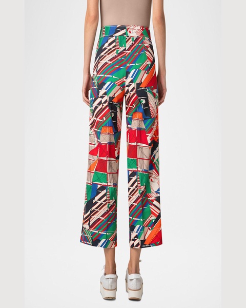 Chieko Denim Sea Clipper Print Cropped Pants
