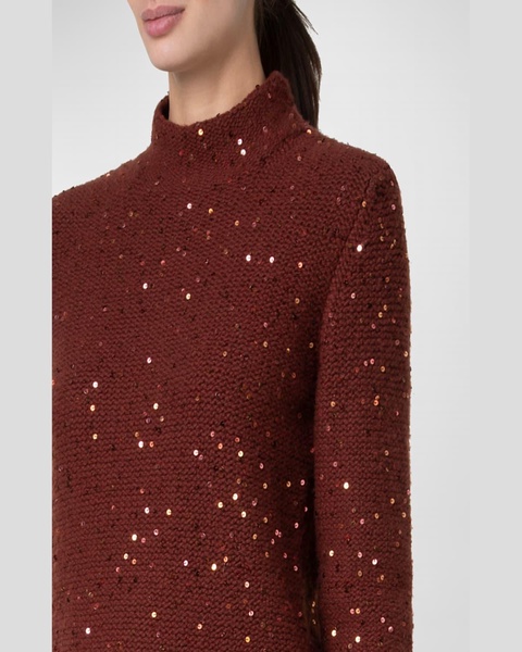 Mock-Neck Sequin Wool-Cashmere Sweater