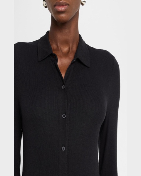 Modal Rib Long-Sleeve Maxi Shirtdress