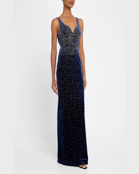 Singlet Crystal Velvet Sweetheart Column Gown